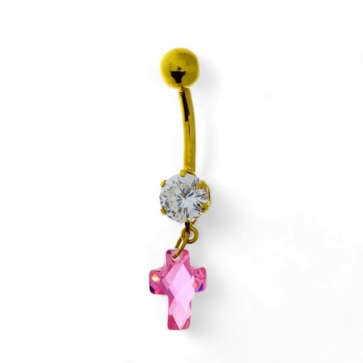 Star juwelier | Gouden Navelpiercing Zirkonia Kruisje 18 karaats | Nu te koop bij 14Karaats.nl | 10001087-Earrings/Body-piercing Jewellery