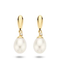 Marie-Celeste | Marie Celeste oorhangers parel en zirkonia - 7.5 - Goud | Nu te koop bij 14Karaats.nl | 10001087-Earrings/Body-piercing Jewellery