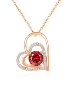 QoF | Rood Swarovski® Dubbel Hart Pendant Hanger met 14k Goud Sier - Ketting 40cm +5cm | Nu te koop bij 14Karaats.nl | 10001091-Pendants