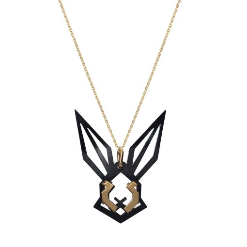 Hôbe | HÔBE | Conejo Hanger | 14 Karaat Goud Verguld Messing| Zwart Celluloseacetaat | Lengte: 5cm | Breedte: 4 cm | 100% Nikkelvrij | Handgemaakt | Zonder Ketting | Nu te koop bij 14Karaats.nl | 10001091-Pendants
