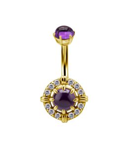 Piercings works | 18 Karaat Goud Navelpiercing - Zirconia en Amethist | Nu te koop bij 14Karaats.nl | 10001087-Earrings/Body-piercing Jewellery
