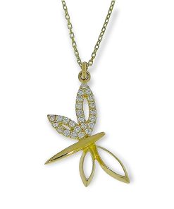 Star juwelier | Gouden Ketting Libelle Hanger Zirkonia 14 karaats | Nu te koop bij 14Karaats.nl | 10001091-Pendants