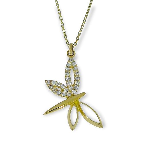 Star juwelier | Gouden Ketting Libelle Hanger Zirkonia 14 karaats | Nu te koop bij 14Karaats.nl | 10001091-Pendants