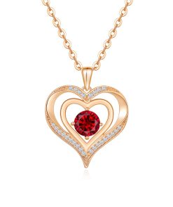 QoF | Rood Swarovski® Dubbel Hart Pendant Hanger met 14k Goud Sier - Ketting 40cm +5cm | Nu te koop bij 14Karaats.nl | 10001091-Pendants