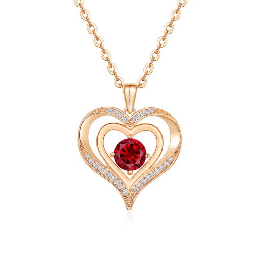 QoF | Rood Swarovski® Dubbel Hart Pendant Hanger met 14k Goud Sier - Ketting 40cm +5cm | Nu te koop bij 14Karaats.nl | 10001091-Pendants