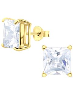 JYC | Joy|S - Zilveren vierkant oorbellen - 8 mm - zirkonia - gold plated | Nu te koop bij 14Karaats.nl | 10001087-Earrings/Body-piercing Jewellery