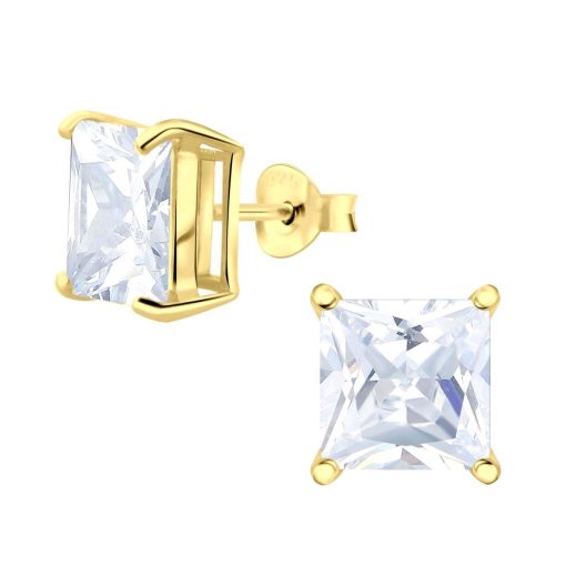 JYC | Joy|S - Zilveren vierkant oorbellen - 8 mm - zirkonia - gold plated | Nu te koop bij 14Karaats.nl | 10001087-Earrings/Body-piercing Jewellery