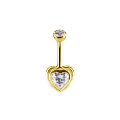Piercings works | 18 Karaat Gouden Navelpiercing met Hartvormige Premium Zirkonia | Nu te koop bij 14Karaats.nl | 10001087-Earrings/Body-piercing Jewellery