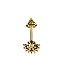 Piercings works | Stralende Zon: 18Karaat Gouden Piercing voor Verticale Helix met Hoogwaardige Zirkonia | Nu te koop bij 14Karaats.nl | 10001087-Earrings/Body-piercing Jewellery
