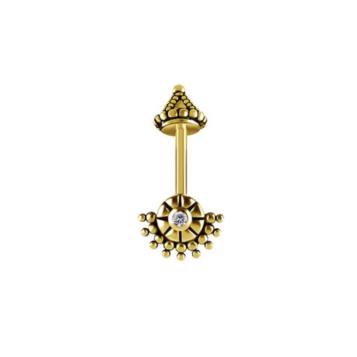 Piercings works | Stralende Zon: 18Karaat Gouden Piercing voor Verticale Helix met Hoogwaardige Zirkonia | Nu te koop bij 14Karaats.nl | 10001087-Earrings/Body-piercing Jewellery