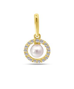 Silventi | Silventi 9NBSAM-G230292 Gouden Parel Zirkonia Hangertje 6