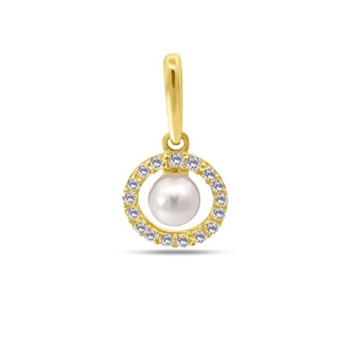 Silventi | Silventi 9NBSAM-G230292 Gouden Parel Zirkonia Hangertje 6