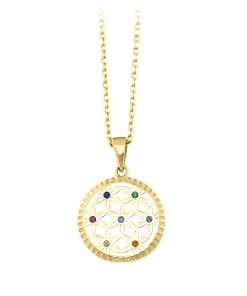 Star juwelier | Gouden Ketting Bloem Hanger Zirkonia 14 karaats 42 cm | Nu te koop bij 14Karaats.nl | 10001091-Pendants