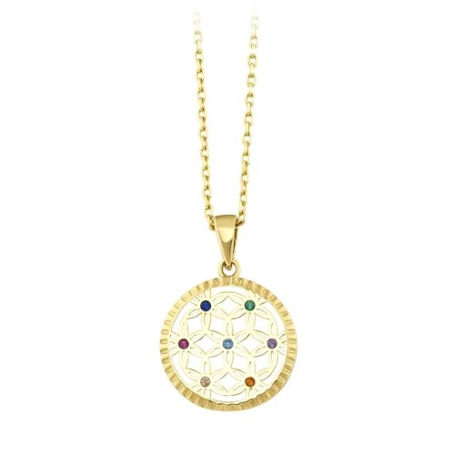 Star juwelier | Gouden Ketting Bloem Hanger Zirkonia 14 karaats 42 cm | Nu te koop bij 14Karaats.nl | 10001091-Pendants