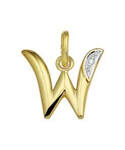 Star juwelier | Goud Hanger Letter W Diamant 14 karaats | Nu te koop bij 14Karaats.nl | 10001091-Pendants