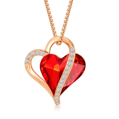 QoF | Rood Swarovski® Dubbel Hart Pendant Hanger met 14k Goud Sier - Ketting 40cm +5cm | Nu te koop bij 14Karaats.nl | 10001091-Pendants