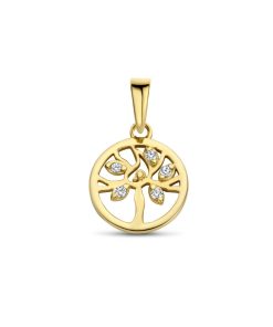 Its-Beautiful | Gouden Ronde Hanger Levensboom met Zirkonia’s | Nu te koop bij 14Karaats.nl | 10001091-Pendants
