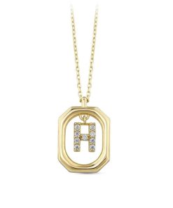 Star juwelier | Goud Hanger Letter H met Ketting Zirkonia 14 karaats | Nu te koop bij 14Karaats.nl | 10001091-Pendants