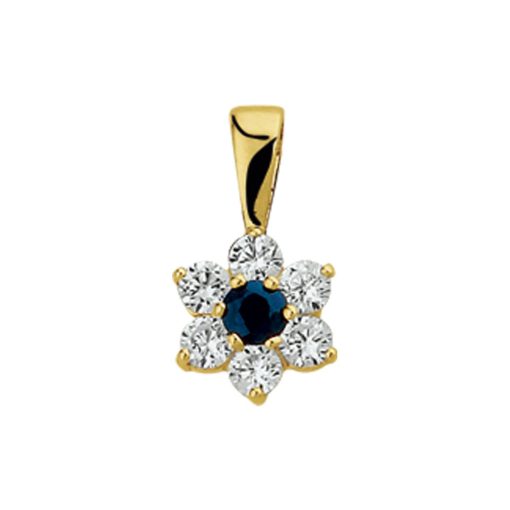 Sense Jewelry | Hanger Saffier 0.14ct En Zirkonia Halo | Nu te koop bij 14Karaats.nl | 10001091-Pendants