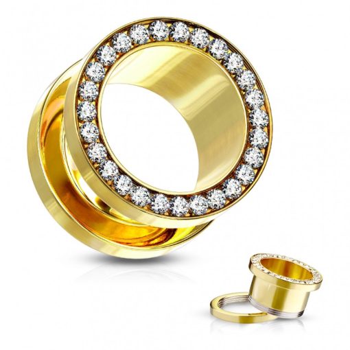 LMPiercings NL | Jewelled gold plated Screw Fit Tunnel - 2