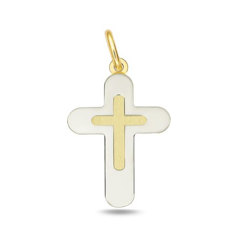 Zwartevalk | Juwelier Zwartevalk 14 karaat gouden bicolor kruis hanger - 14.282 | Nu te koop bij 14Karaats.nl | 10001091-Pendants