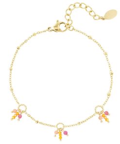 Yehwang | Enkelbandje summer fiesta pink - stainless steel - goud - kadotip | Nu te koop bij 14Karaats.nl | 10001083-Anklets