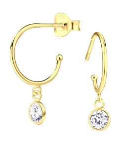 JYC | Joy|S - Zilveren oorringen met bedel - stud - zirkonia 4.5 mm - gold plated | Nu te koop bij 14Karaats.nl | 10001087-Earrings/Body-piercing Jewellery