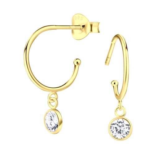 JYC | Joy|S - Zilveren oorringen met bedel - stud - zirkonia 4.5 mm - gold plated | Nu te koop bij 14Karaats.nl | 10001087-Earrings/Body-piercing Jewellery