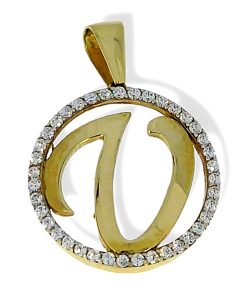 Star juwelier | Goud Hanger Letter V 14 karaats Zirkonia | Nu te koop bij 14Karaats.nl | 10001091-Pendants