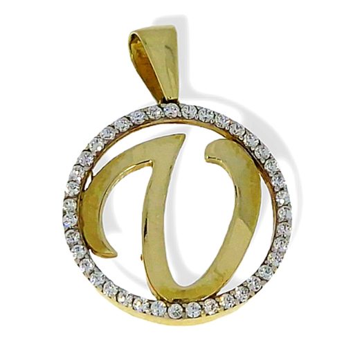 Star juwelier | Goud Hanger Letter V 14 karaats Zirkonia | Nu te koop bij 14Karaats.nl | 10001091-Pendants