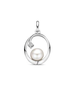 Kasius | zilver gerhodineerd hanger ovaal parel en zirkonia 21 mm 1339750 | Nu te koop bij 14Karaats.nl | 10001091-Pendants
