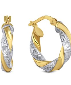Juwelier Emo | Juwelier Emo - 14 Karaat Bicolor Wokkel oorbellen Dames  met Meandros bewerking - 17 mm | Nu te koop bij 14Karaats.nl | 10001087-Earrings/Body-piercing Jewellery