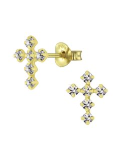 JYC | Joy|S - Zilveren kruis oorbellen - 7 x 10 mm - black diamond/ grijs kristal - gold plated | Nu te koop bij 14Karaats.nl | 10001087-Earrings/Body-piercing Jewellery