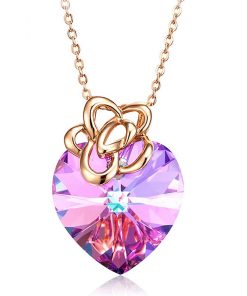 QoF | Paarse Hart met 14k Goud Bloem Swarovski® Hart Pendant Hanger - Ketting 40cm +5cm | Nu te koop bij 14Karaats.nl | 10001091-Pendants
