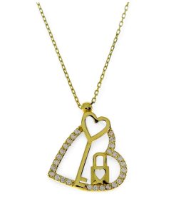 Star juwelier | Gouden Ketting Hart Sleutel Hanger Zirkonia 14 karaats | Nu te koop bij 14Karaats.nl | 10001091-Pendants
