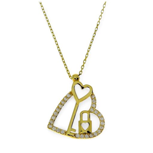 Star juwelier | Gouden Ketting Hart Sleutel Hanger Zirkonia 14 karaats | Nu te koop bij 14Karaats.nl | 10001091-Pendants