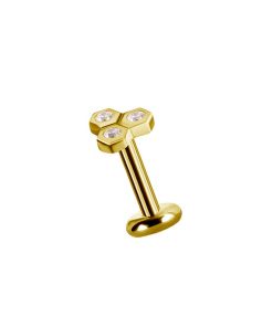Piercings works | Tijdloze Elegantie: 18 Karaats Oorpiercing Trinity met Premium Zirkonia | Nu te koop bij 14Karaats.nl | 10001087-Earrings/Body-piercing Jewellery