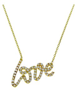 Star juwelier | Gouden Ketting Love Hanger Zirkonia 14 karaats | Nu te koop bij 14Karaats.nl | 10001091-Pendants