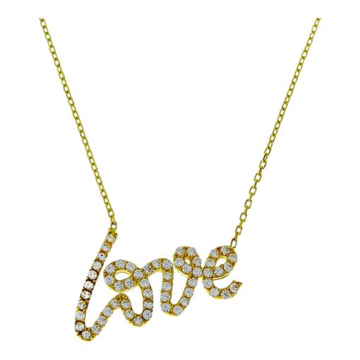 Star juwelier | Gouden Ketting Love Hanger Zirkonia 14 karaats | Nu te koop bij 14Karaats.nl | 10001091-Pendants