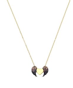QoF | Vleugels en Hart Pendant Hanger met 18k Goud Sier  - Ketting 35cm +5cm | Nu te koop bij 14Karaats.nl | 10001091-Pendants