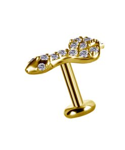Piercings works | 18 Karaat Goud Oorpiercing met Slangenontwerp en Zirkonia | Nu te koop bij 14Karaats.nl | 10001087-Earrings/Body-piercing Jewellery