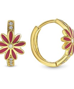 Juwelier Emo | Juwelier Emo - Roze Bloem Oorbellen Goud 14 Karaat – Diameter 12mm | Nu te koop bij 14Karaats.nl | 10001087-Earrings/Body-piercing Jewellery