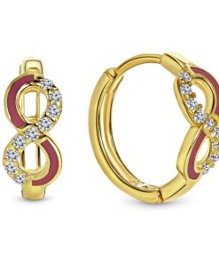 Juwelier Emo | Juwelier Emo - Roze Infinity Oorbellen Goud - 14 Karaat –  Diameter 12mm | Nu te koop bij 14Karaats.nl | 10001087-Earrings/Body-piercing Jewellery