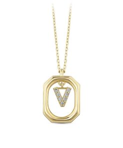 Star juwelier | Goud Hanger Letter V met Ketting Zirkonia 14 karaats | Nu te koop bij 14Karaats.nl | 10001091-Pendants