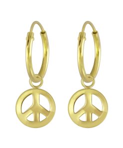 JYC | Joy|S - Zilveren Peace bedel oorbellen - oorringen - gold plated | Nu te koop bij 14Karaats.nl | 10001087-Earrings/Body-piercing Jewellery