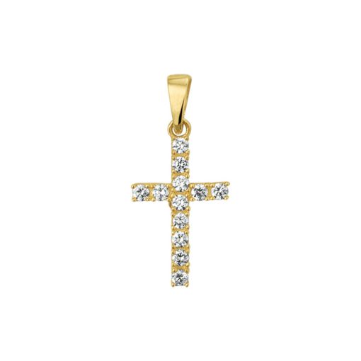 Jonline | Schitterende 14 Karaat Gouden Hanger Kruis belegd met Zirkonia's | Nu te koop bij 14Karaats.nl | 10001091-Pendants