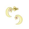 JYC | Joy|S - Zilveren maan oorbellen - ster roze kristal - gold plated | Nu te koop bij 14Karaats.nl | 10001087-Earrings/Body-piercing Jewellery