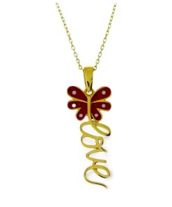 Star juwelier | Gouden Ketting Vlinder Love Hanger 14 karaats | Nu te koop bij 14Karaats.nl | 10001091-Pendants