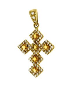 Star juwelier | Gouden Kruis Hanger 38 mm 22 mm Citrien Zirkonia 14 karaats | Nu te koop bij 14Karaats.nl | 10001091-Pendants