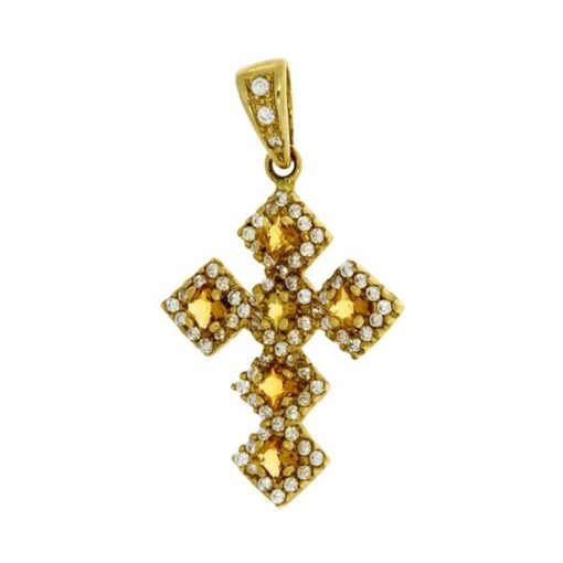 Star juwelier | Gouden Kruis Hanger 38 mm 22 mm Citrien Zirkonia 14 karaats | Nu te koop bij 14Karaats.nl | 10001091-Pendants